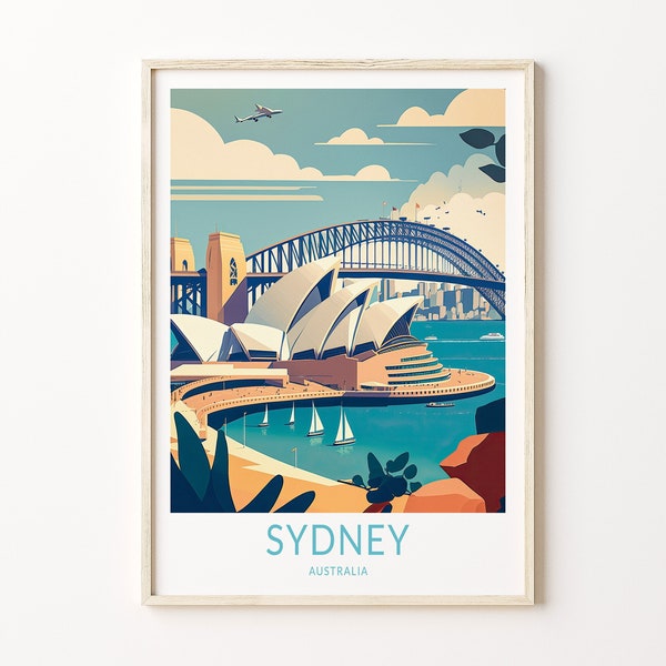 Impression de voyage à Sydney, affiche d'art de voyage à Sydney en Australie, art mural décoration d'intérieur, impression de voyage en ville, cadeaux de voyage