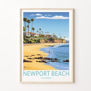 Newport Beach Californië reizen print, Newport Beach poster print, reiziger kust muur kunst, Orange County California Coast muur decor