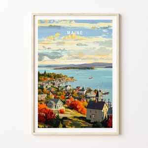 Impresión de viaje de Maine, póster de viaje por la costa del estado de Maine, arte mural de viaje de Maine, obra de arte de la costa de Maine, póster de viaje por el estado de Maine