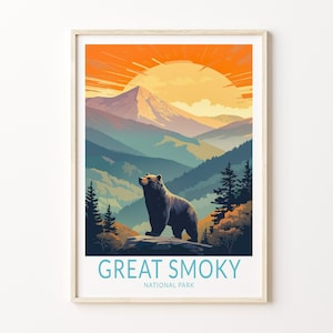 Great Smoky Reiseplakat, Great Smoky Nationalpark Plakat, Nationalparks Reise-Wand-Kunstdruck, personalisiertes Reiseplakat