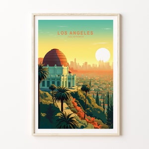 Los Angeles travel poster, Los Angeles Griffith Observatory Poster Wall Art, La California travel print, Personalized Wall Home Decor