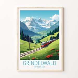 Grindelwald Reiseplakat, Schweiz Alpen Grindelwald Reisewanddekor, kundenspezifische Geburtstagsreisegeschenke, personalisiertes Reiseplakat