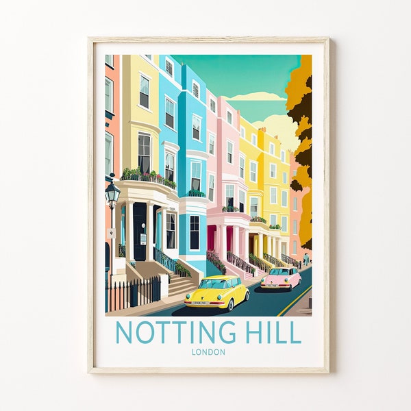 Notting Hill London Travel Poster, Notting Hill London UK Travel Poster Print, London, Notting Hill Travel Poster Wall Art