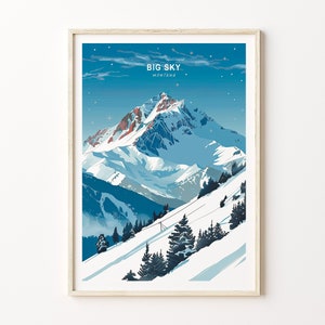Big Sky Reiseplakat, Montana Big Sky Poster, Montana Wandkunst, Big Sky Winterdruck, personalisierte Geschenke, Geburtstagsgeschenk