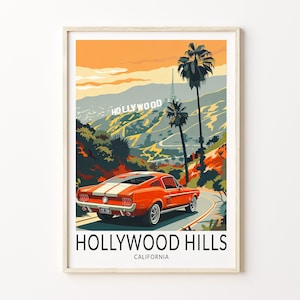 Hollywood Hills Plakat, Kalifornien Stadt Wandkunst, Los Angeles Plakat, Hollywood Hills Kalifornien Druck, Geburtstagsgeschenk