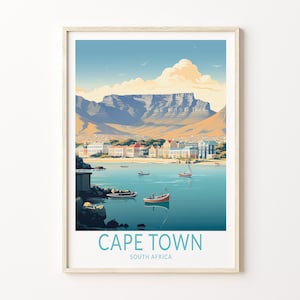Poster de voyage au Cap, art mural du Cap en Afrique du Sud, affiche de voyage personnalisée, cadeau personnalisé, cadeau d&#39;anniversaire