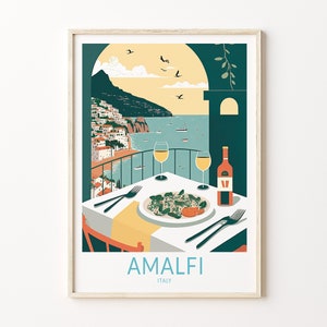 Amalfi City Travel Print, Amalfi Food Italy Travel Poster Print, Italy Amalfi City Wall Art, Italian Food Travel Poster