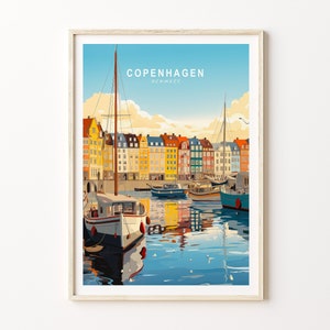 Póster de viaje de Copenhague, Dinamarca, impresión de póster de Copenhague, impresión de viaje personalizada de Copenhague, póster de viaje personalizado