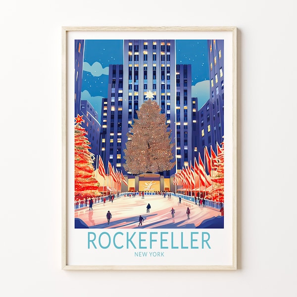 Weihnachten Rockefeller Platz Poster, New York City Reiseposter, Rockefeller Platz, Weihnachtswandkunst, Wohndekorgeschenke