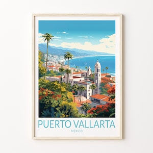Puerto Vallarta Mexico Travel Poster, Puerto Vallarta Travel Poster Print, Mexico, Guadalajara Travel Poster Wall Art