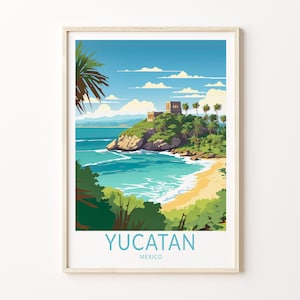 Póster de viaje a Yucatán, México, póster impreso de viaje a Yucatán, póster de viaje a Yucatán, arte de pared, regalo de viaje a México