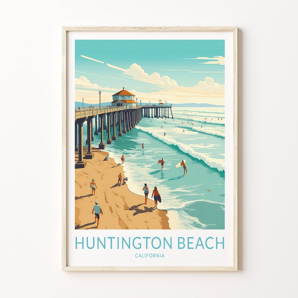 Huntington Beach California Travel Print, Huntington Beach Poster Print, Huntington Beach Wall Art, California Coast Wall Decor