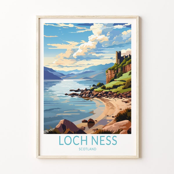 Loch Ness Landscape Travel Poster, Loch Ness Scotland Poster Print, Loch Ness island Wall Art, Scotland Travel Gift, Scotland Parks