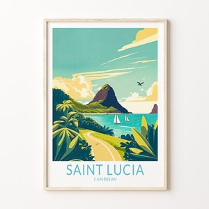 Saint Lucia Travel Poster, Caribbean island Poster Print, Caribbean island Saint Lucia Wall Art Gallery, Saint Lucia Wall Art