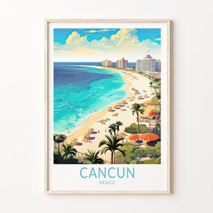 Póster de viaje a Cancún, póster impreso de viaje a la ciudad de Cancún, póster de viaje a Cancún para pared, Cancún México, La capital, póster de viaje a la costa