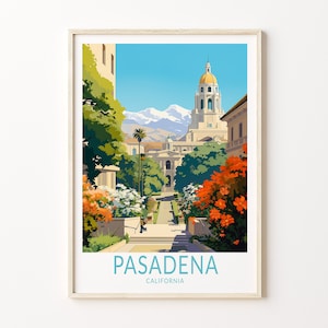Plakat podróżniczy Pasadena, plakat podróżniczy Los Angeles Pasadena, sztuka ścienna z podróży, plakat Pasadena California Los Angeles, sztuka ścienna Pasadena