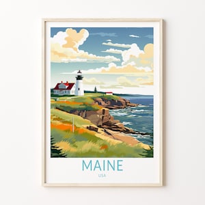 Maine Travel Print, Maine State Coastal Travel Poster, Maine Travel Wall Art, Maine Coastal Artwork, Maine State Travel Poster