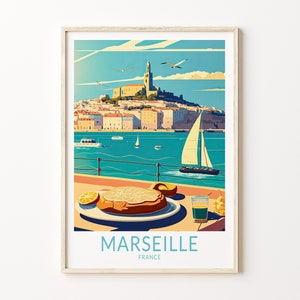 Marseille France Food and Travel Print, Marseille Coast Poster Print, Marseille Mediterranean Coastline Wall Art, Marseille
