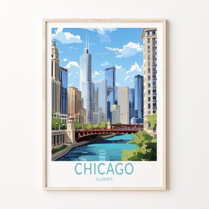 Chicago Travel Poster, Chicago Poster Print, Chicago City Wall Art, Chicago Illinois Travel Wall Art, Traveler Poster Home Decor