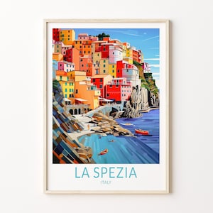 Impresión de viaje a La Spezia, Italia, póster de viaje a La Spezia, arte mural de la ciudad de Portofino La Spezia, decoración de pared de la costa de viaje a Italia