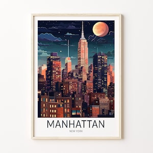 Manhattan New York Reise-Druck, New York Reise Poster, New York Manhattan Wandkunst, Stadt Skyline Reiseplakat