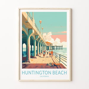 Huntington Beach California Travel Print, Huntington Beach Poster Print, Huntington Beach Wall Art, California Coast Wall Decor