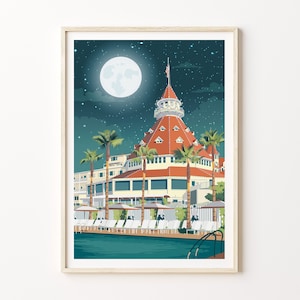 California Coronado Christmas Beach Print, Coronado San Diego Poster, Hotel del Coronado, San Diego Travel Poster, Birthday Gifts