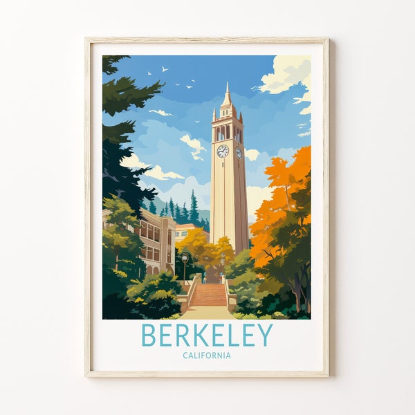 Berkeley University Travel Poster, Berkeley Travel Wall Art, California Berkeley Wall Art, University Campus Travel Wall Decor