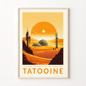 Póster de viaje de Star Wars Tatooine, impresión de viaje retro, Bespin Hoth Endor A New Hope Empire Strikes Back, impresiones de la trilogía original de Star Wars