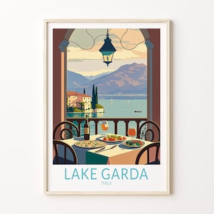 Lake Garda Travel Poster, Lake Garda Italy Travel Print, Italy Lake Wall Art, Italian Food Travel Poster, Food and Travel Wall Art