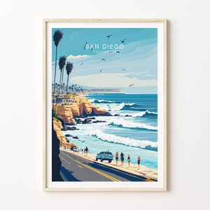 Cartel de viajes costeros de San Diego La Jolla California, Impresión de carteles de la costa de La Jolla San Diego, Arte minimalista de la pared costera de La Jolla San Diego