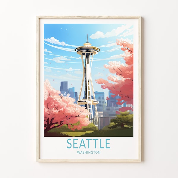 Seattle Travel Print, Seattle Washington Travel Poster Print, Seattle Skyline Wall Art, Seattle Travel Wall Decor, Birthday Gift