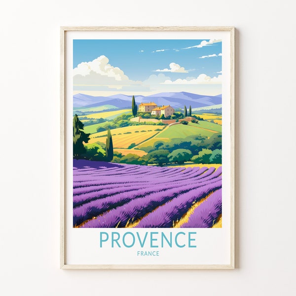 Impression voyage Provence France, impression affiche paysage Provence, art mural paysage France, décoration murale ville France COTE D Azur