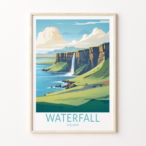 Waterfall Iceland Travel Poster, Waterfall Wall Art, Iceland Travel Print, City Personalised Gifts, Travel Gifts, Home Decor