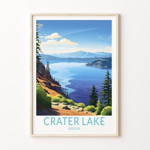 Crater Lake Travel Poster, Lake Crater Poster Print, Lake Crater Oregon Wall Art, Oregon Travel Wall Art, Travel Gifts, Wall Art Gallery
