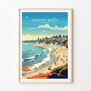 Newport Beach California Travel Print, Newport Beach Poster Print, Minimalist Travel Wall Art, California Coast Wall Decor