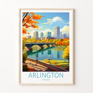 Impresión de viaje a la ciudad de Arlington, Virginia, póster de viaje a Arlington, Virginia, decoración de pared de la ciudad, decoración de pared de viaje a Virginia