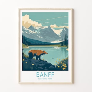 Banff National Park Travel Poster Wall Art, Banff Alberta Canada Poster, Canada National Parks Travel Wall Art, Banff Travel Gift