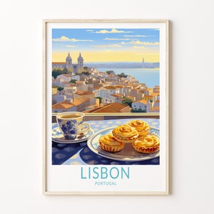 Cartel de viaje de Lisboa Portugal, Impresión de cartel de Lisboa, Arte de la pared del tren de Lisboa, Portugal Pastel de Nata Lisboa, Comida y viajes