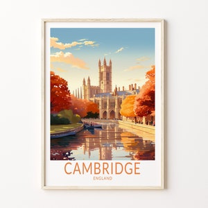 Cambridge England Travel Poster, Cambridge UK Travel Poster Print, Cambridge Poster Wall Art, United Kingdom Travel Poster
