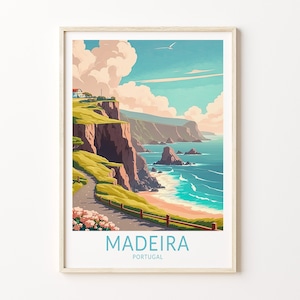 Madeira Portugal Reiseplakat Wandkunst, Madeira Plakat, Landschaftswandkunst, Madeira Portugal Reisedruck, Reisegeschenk