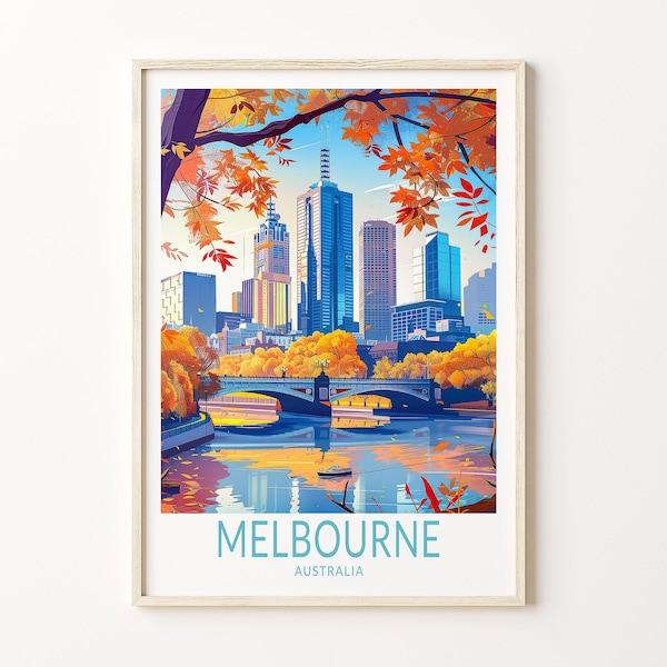 Melbourne Travel Print, Melbourne Australia Travel Poster, Australia city Wall Art Decor, Wedding Gift, Birthday Present