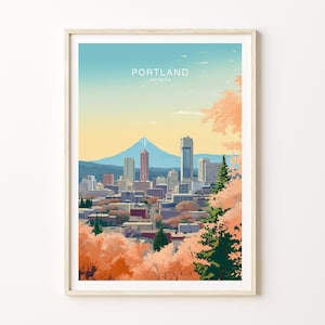 Portland Travel Print, Portland Oregon Travel Poster Print, Portland Skyline Wall Art, Portland Minimalist Travel Wall Decor, Birthday Gift