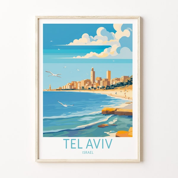 Tel Aviv Küste Reise Poster, Tel Aviv Küste Poster Druck, Tel Aviv Homer Wand Dekor Küsten Wandkunst, Geburtstag Geschenke