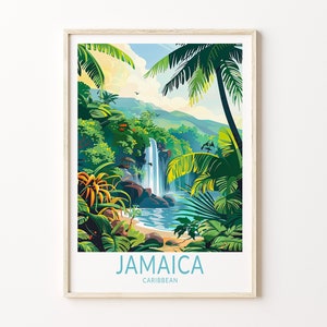 Jamaica Travel Poster, Jamaica Caribbean Wall Art Print, Jamaica Coast Wall Decor, Personalized Travel Poster, Wedding Present