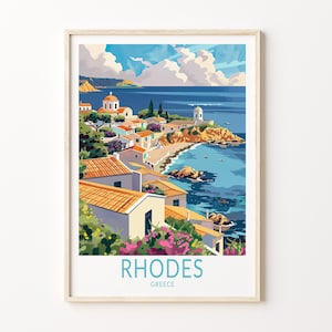 Rhodes Travel Poster, Rhodes Greece Wall Art, Greece City Coast Print, Travel Home Decor, Personalised Gifts, Honeymoon Present