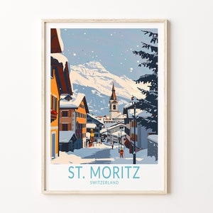 St. Moritz Schweiz Reiseplakat, Schweiz Wandkunst, St. Moritz Schweiz Winterdruck, Schweiz Geschenke, Wohndekor