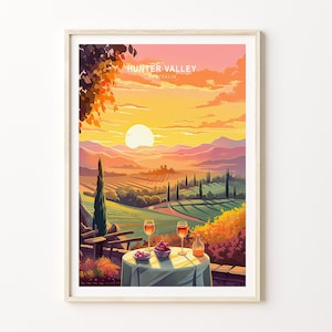 Impressão de Hunter Valley Austrália, arte de parede de Hunter Valley da Austrália, pôster de pôr do sol, pôster de viagens da cidade, presentes personalizados, presente de casamento