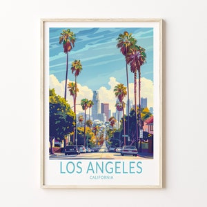 ロサンゼルス旅行ポスター、カリフォルニアシティプリント、ロサンゼルスウォールアート装飾、シティ旅行ポスター、結婚祝い、誕生日プレゼント