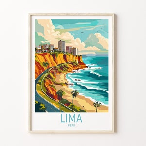 Lima Travel Poster, Peru Print, Lima Peru Wall Art, Lima Coast Print, Peru Travel Gifts, Personalised Gifts, Wedding Present